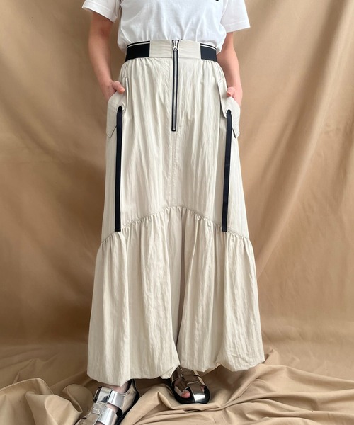 「LHELBIE」 ロングスカート M ライトカーキ レディース_画像4