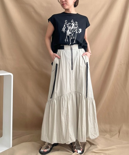 「LHELBIE」 ロングスカート M ライトカーキ レディース_画像7