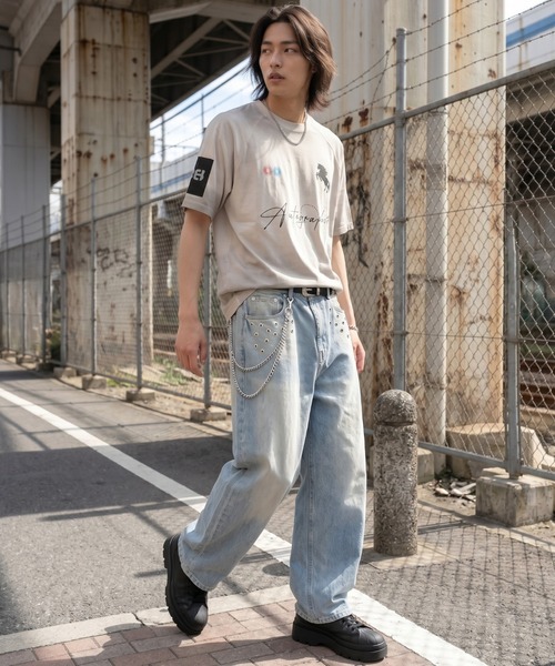 ジーンズ A'GEM/9 × .kom 「A'gem/エージェム」スタッズデザインカーブデニムパンツ メンズ レディースの画像