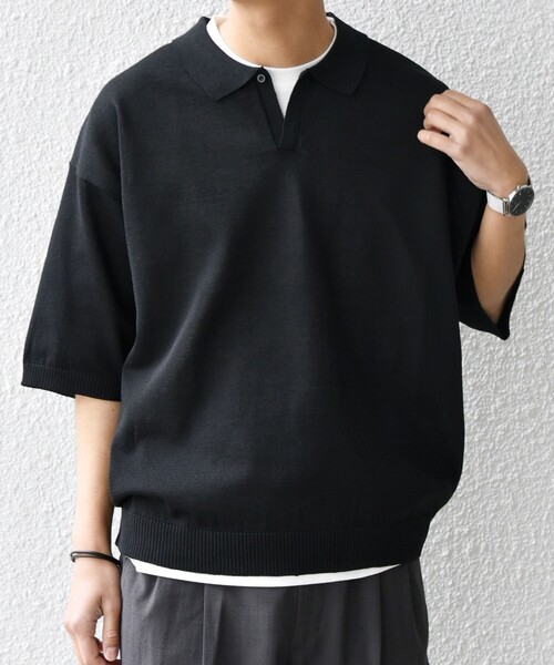 SHIPS any 「SHIPS any」 半袖ポロシャツ LARGE ブラック メンズ