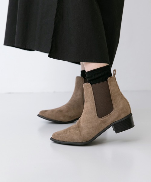ブーツ ポインテッドトゥ ローヒール サイドゴア ブーツ レディース