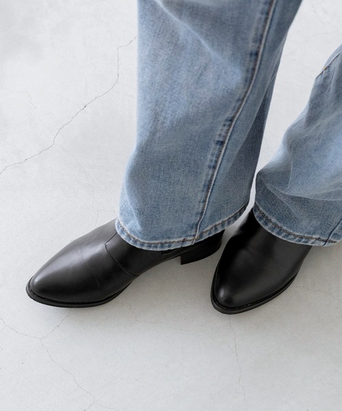 menue ブーツ ポインテッドトゥ ローヒール サイドゴア