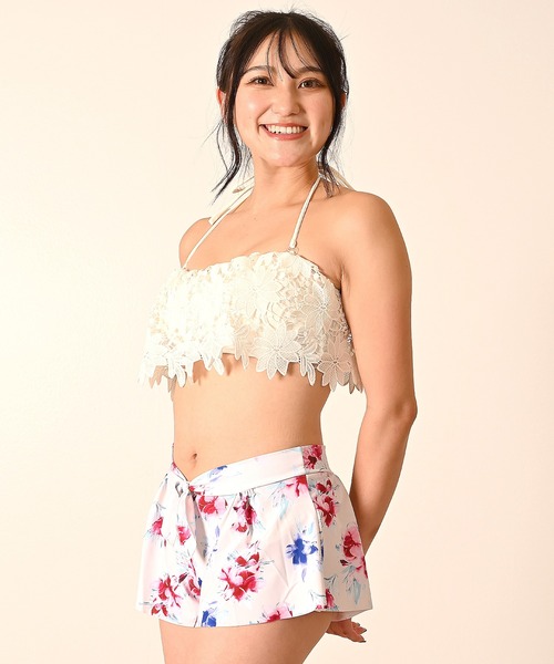 花柄レース水着 レースレディース Lace Ladies カバーアップ付バックレース