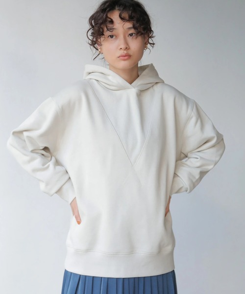 ボリュームパーカー　　アイボリー AMERICAN HOLIC（アメリカンホリック） パーカー フロントネックリブ裏