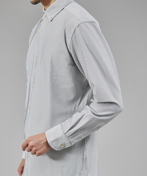 ABAHOUSE（アバハウス） シャツ ナローストライプ サッカー ボタン