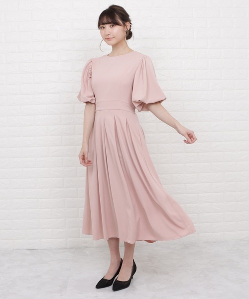 ノースリーブ プリーツ フレアロングワンピース 5052002 Lace Ladies ワンピース ボリューム袖プリーツ フレアロング