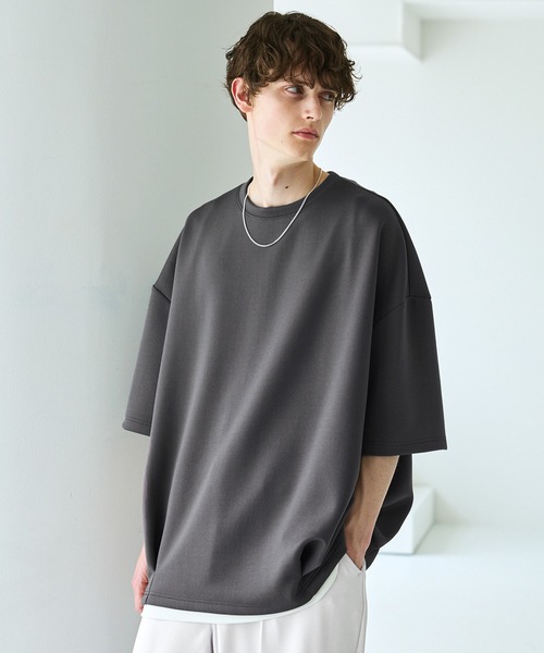 【ブルーグレー】glossy ポンチ タックTシャツ CTHY tシャツ ポンチ＆クールマックスビッグシルエットタック入りT