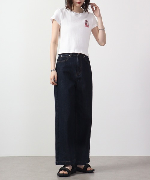 tシャツ GRAF＆WU ゴースト刺繍 クロップド丈 スリムフィット 半袖Tシャツ レディース GRAF＆WU tシャツ ゴースト刺繍 クロップド丈 スリムフィット