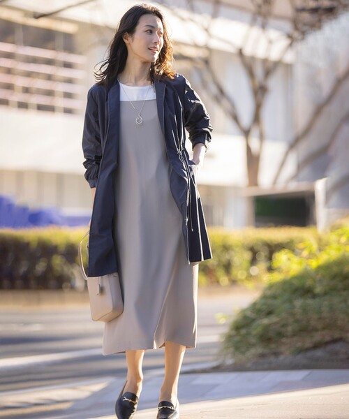 ノーカラーコート コート 「洗える・撥水」マイクロタフタ ノーカラー