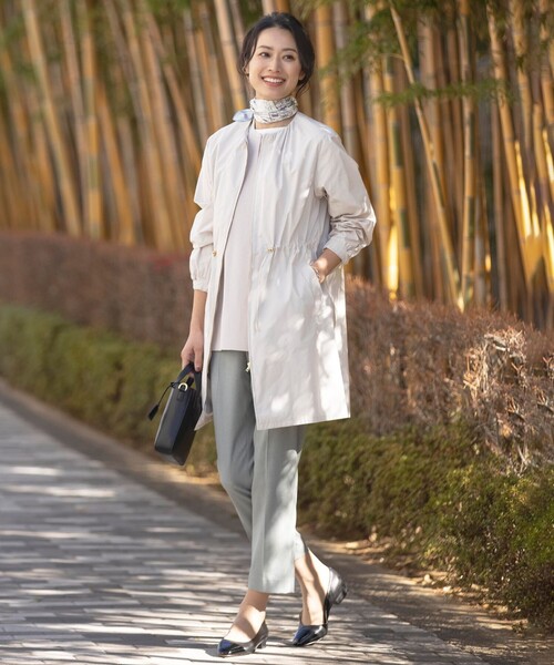 ノーカラーコート コート 「洗える・撥水」マイクロタフタ ノーカラー