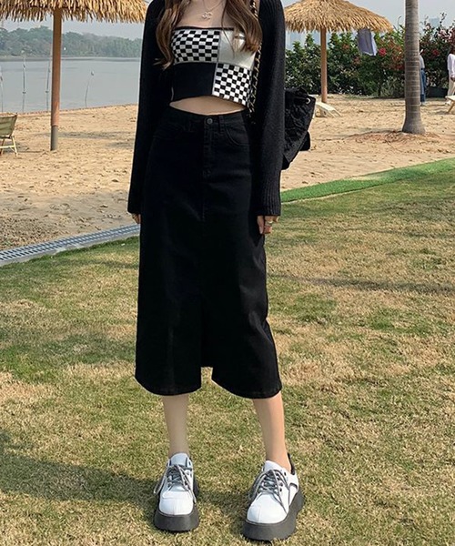 DIANTE デニムタイトロングスカート　スリット デニムスカート フロントスリット デニム タイト ロングスカート