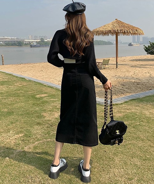 DIANTE デニムタイトロングスカート　スリット デニムスカート フロントスリット デニム タイト ロングスカート