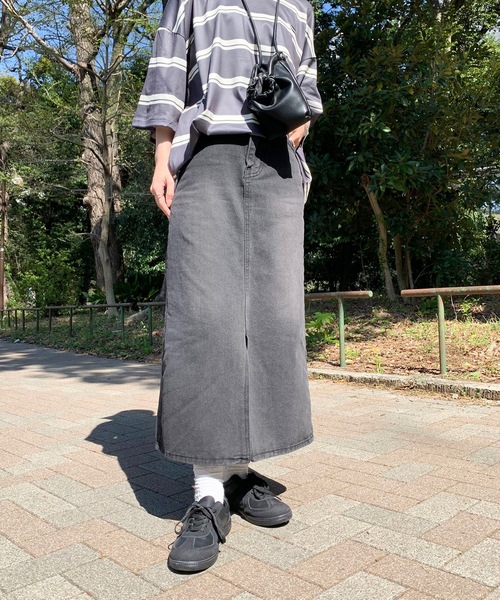 デニムスカート フロントスリット デニム タイト ロングスカート