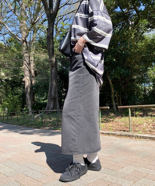 デニムスカート フロントスリット デニム タイト ロングスカート