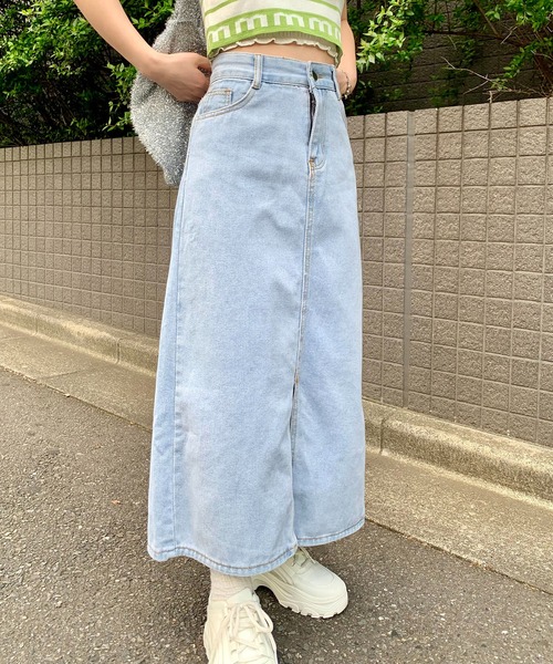 【中古】ロウクラシック LOW CLASSIC 25SS ロング デニムスカート タイト ライトブルー /HK ■OS レディース デニムスカート フロントスリット デニム タイト ロングスカート