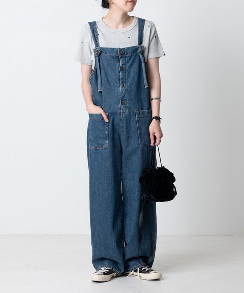 美品✨サムシング フリークスストア ボタンフライサロペット ブルー 限定 近年 FREAK'S STORE ワンピース SOMETHING × STORE/サムシング 別注