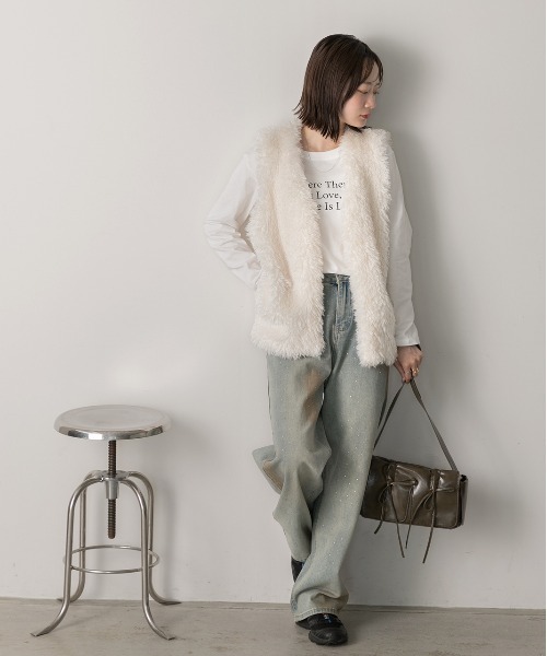 ad thie（アドティエ） ベスト ジレ プードルファー ベスト レディース