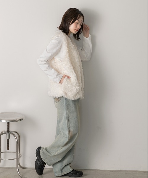 ad thie（アドティエ） ベスト ジレ プードルファー ベスト レディース