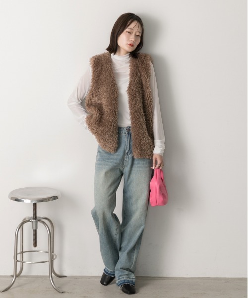 ad thie（アドティエ） ベスト ジレ プードルファー ベスト レディース