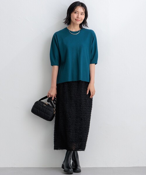 極美品✨23区　洗える ヘアリーカットジャカード スカート フリンジ ブラック 23区（ニジュウサンク） スカート 「洗える」ヘアリーカットジャカード