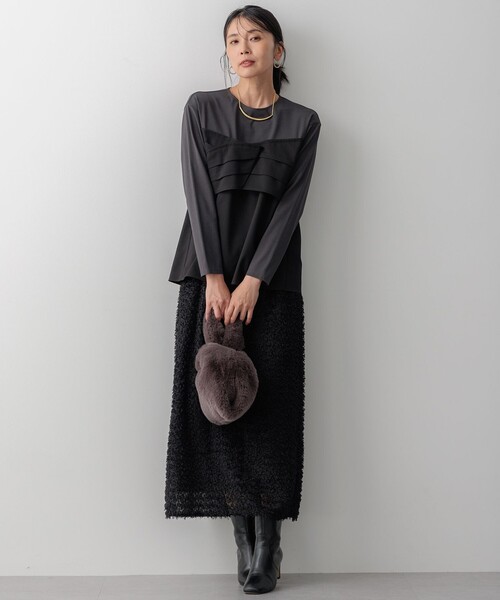 極美品✨23区　洗える ヘアリーカットジャカード スカート フリンジ ブラック 23区（ニジュウサンク） スカート 「洗える」ヘアリーカットジャカード