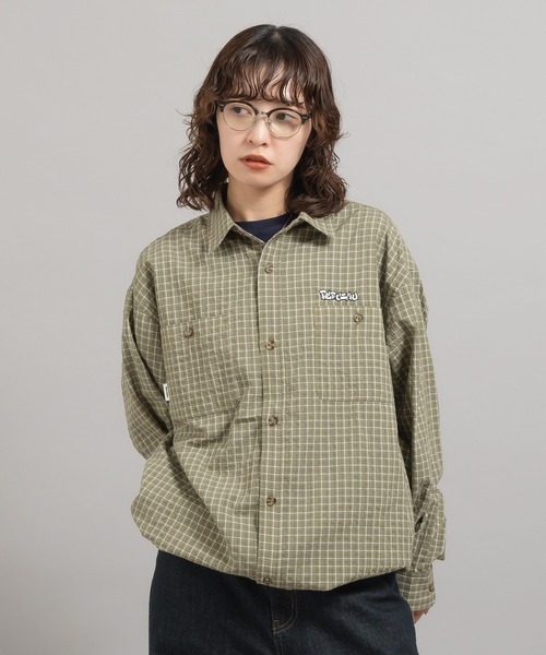 Perushu シャツ レトロチェック刺繍シャツ メンズ レディース