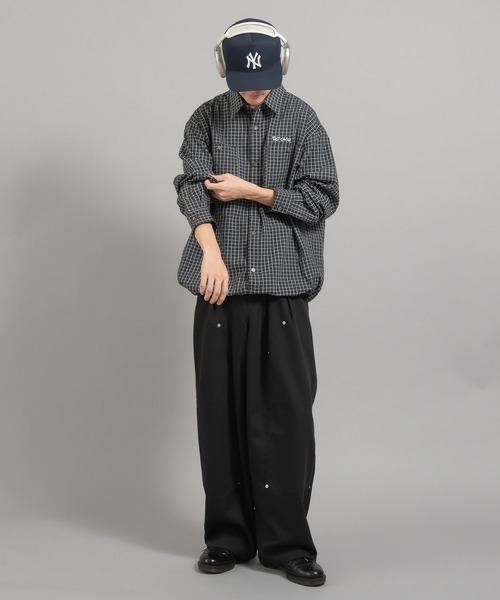 メンズ レトロ ウールタッチ チェック シャツ Perushu シャツ レトロチェック刺繍シャツ メンズ レディース