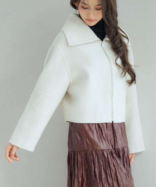 新品 SAISON DE PAPILLON ショート丈コート ライトベージュ SAISON DE PAPILLON（セゾンドパピヨン） コート アウター ダブル