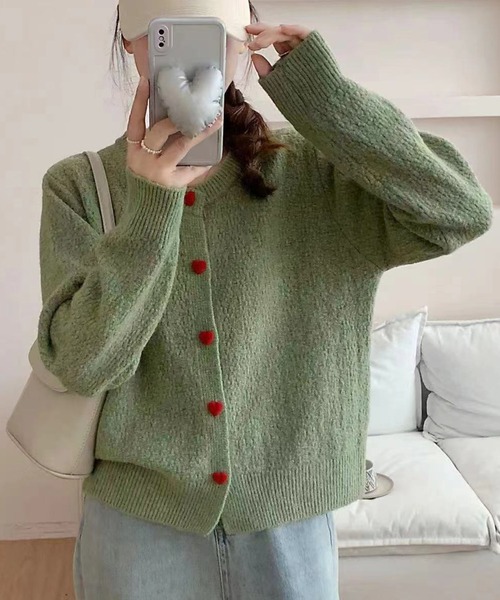 aimoha（アイモハ） カーディガン ハートボタンモコモコニット