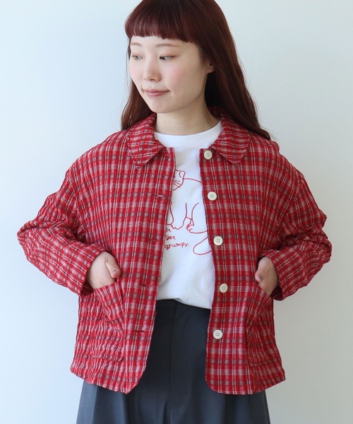 ブラウス シャツ ジャガード CHECK over shirt レディース