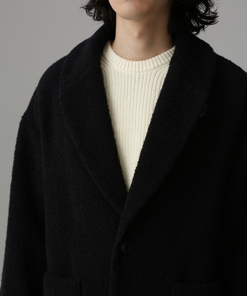 ナノ・ユニバース　チェスターコート　Ｌサイズ　ブラック ウール ブレンド メルトン チェスター コート