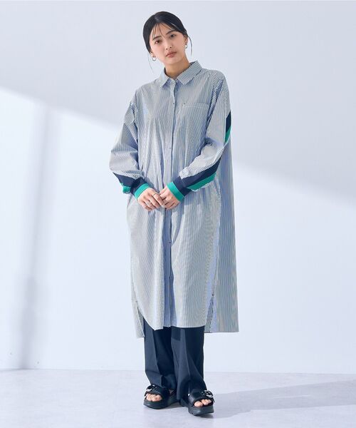 Editt by YECCA VECCA シャツワンピース リブMIXシャツワンピース