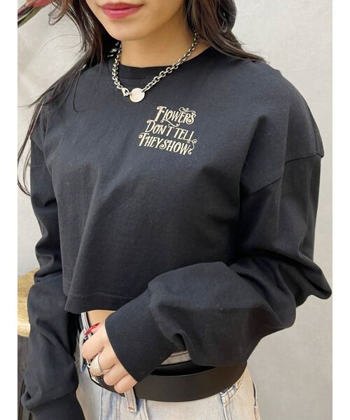 ブラック クロップド丈 長袖Tシャツ フリーサイズ tシャツ クロップド丈ロンT レディース : ZOZOTOWN Yahoo!店