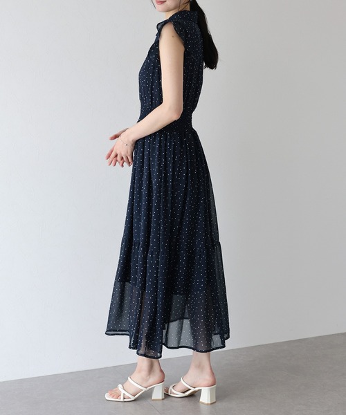 BLUEEAST ワンピース シフォンプリントフリルワンピース