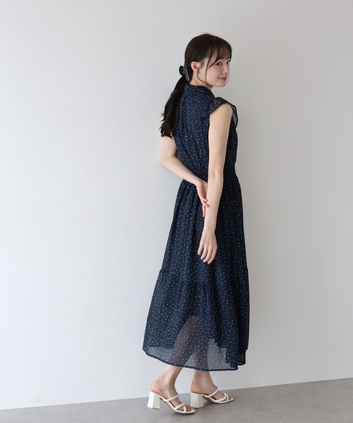 BLUEEAST ワンピース シフォンプリントフリルワンピース