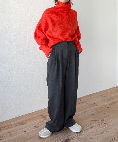 「wee9s」 タートルネックニット FREE オレンジ レディース_画像2