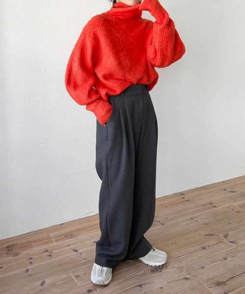 「wee9s」 タートルネックニット FREE オレンジ レディース_画像3