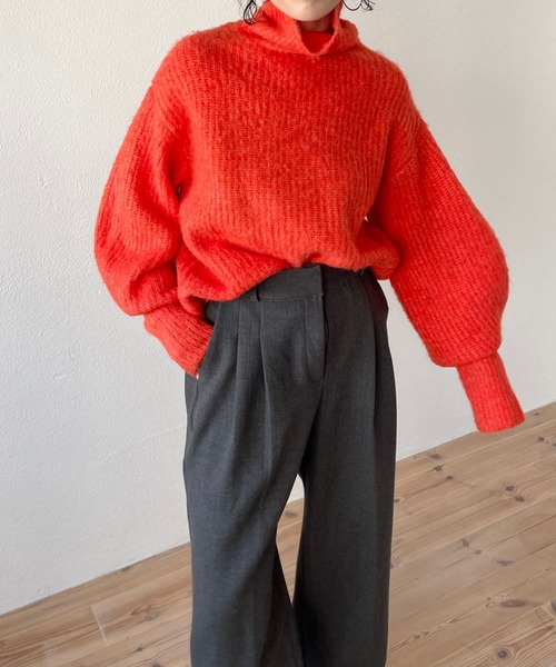 「wee9s」 タートルネックニット FREE オレンジ レディース_画像4