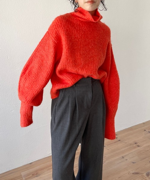 「wee9s」 タートルネックニット FREE オレンジ レディース_画像5