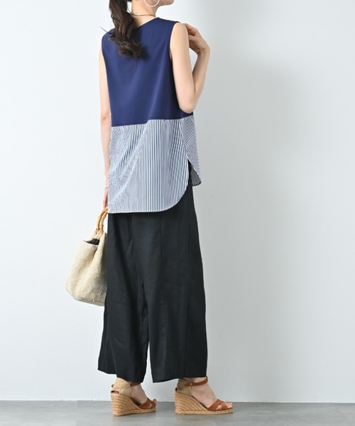 タンクトップ ノースリーブ 裾シャツテールタンクトップ レディース