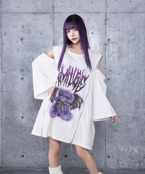 tシャツ DEVIL BEARプリントロングZIPTシャツ レディース メンズ