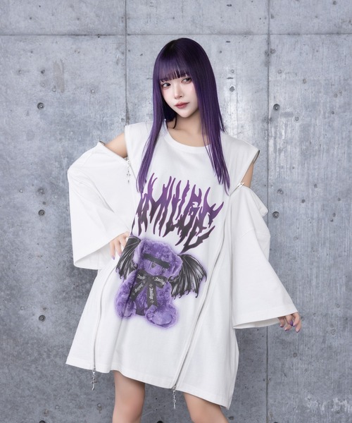 Amilige ハートクロス羽プリントロングTシャツ パープル ハートクロス羽プリントロングTシャツ– A AM STUDIO