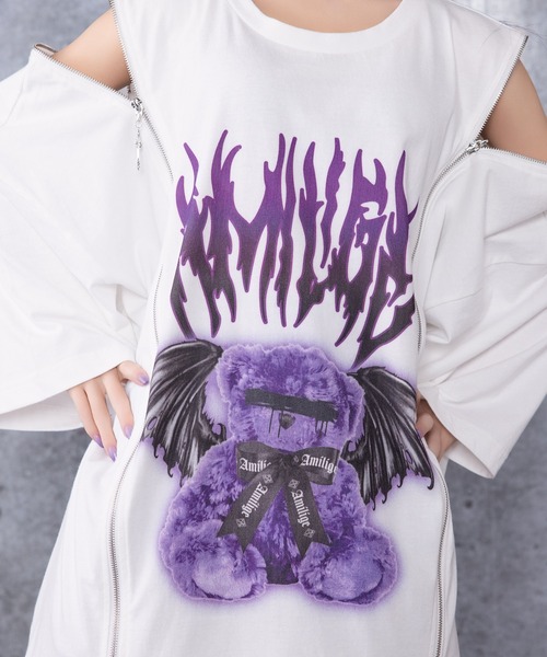 Amilige tシャツ DEVIL BEARプリントロングZIPTシャツ