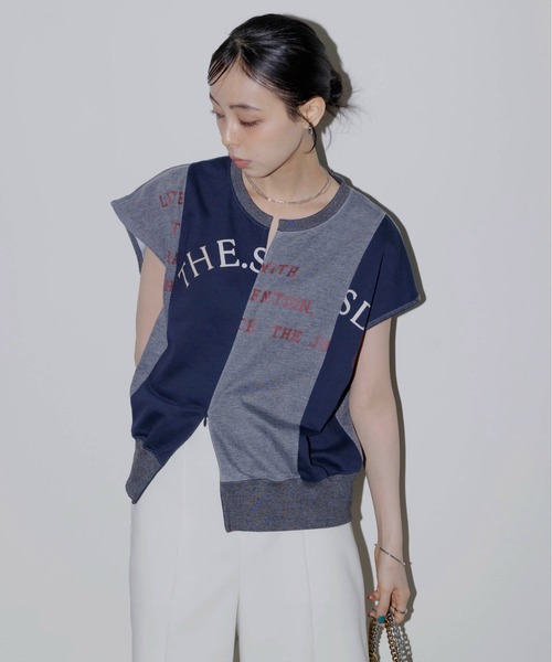 Eimee Law tシャツ リメイクロゴ配色スリットミニ裏毛トップス