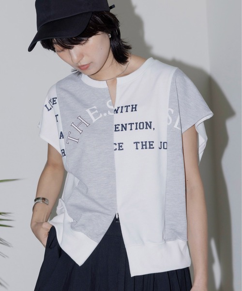 Eimee Law（エイミーロウ） tシャツ リメイクロゴ配色スリットミニ裏毛