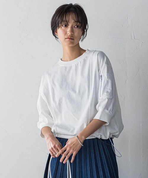tシャツ 「WEB限定」ワークポケット付きドッキングプルオーバー「洗濯機で洗える」 レディース