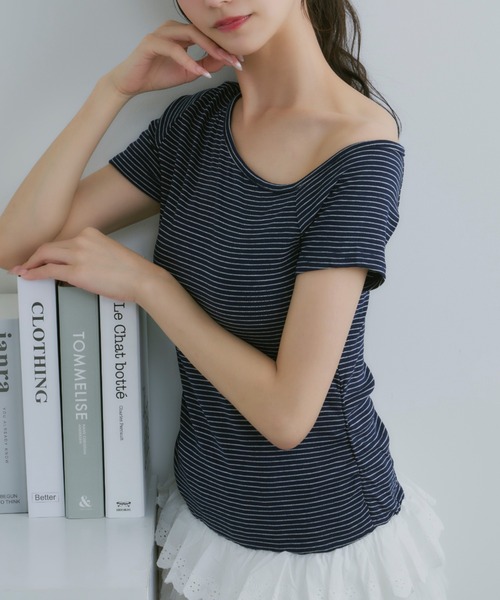 TITTY＆CO. tシャツ フリルレイヤードボーダーT レディース