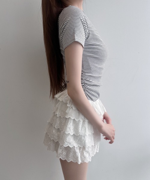 TITTY＆CO. tシャツ フリルレイヤードボーダーT レディース : ZOZOTOWN