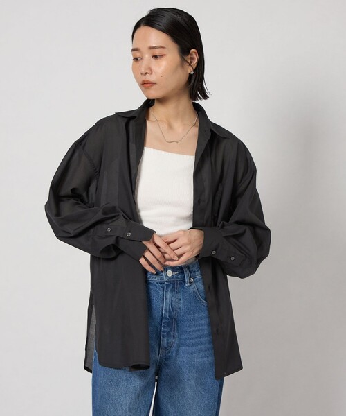 セオリー　ブラウス　エアリーシャツ　サイズL ブラウス VENTURA STRIPE HI LOW TUN(504608186) | セオリー