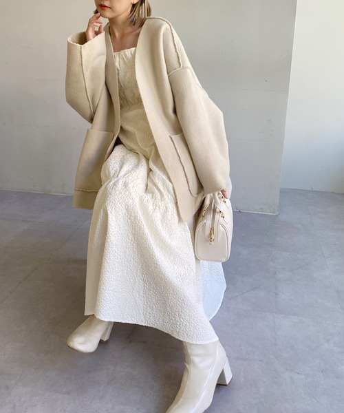 「one after another NICE CLAUP」 ノーカラージャケット MEDIUM ライトベージュ レディース_画像2